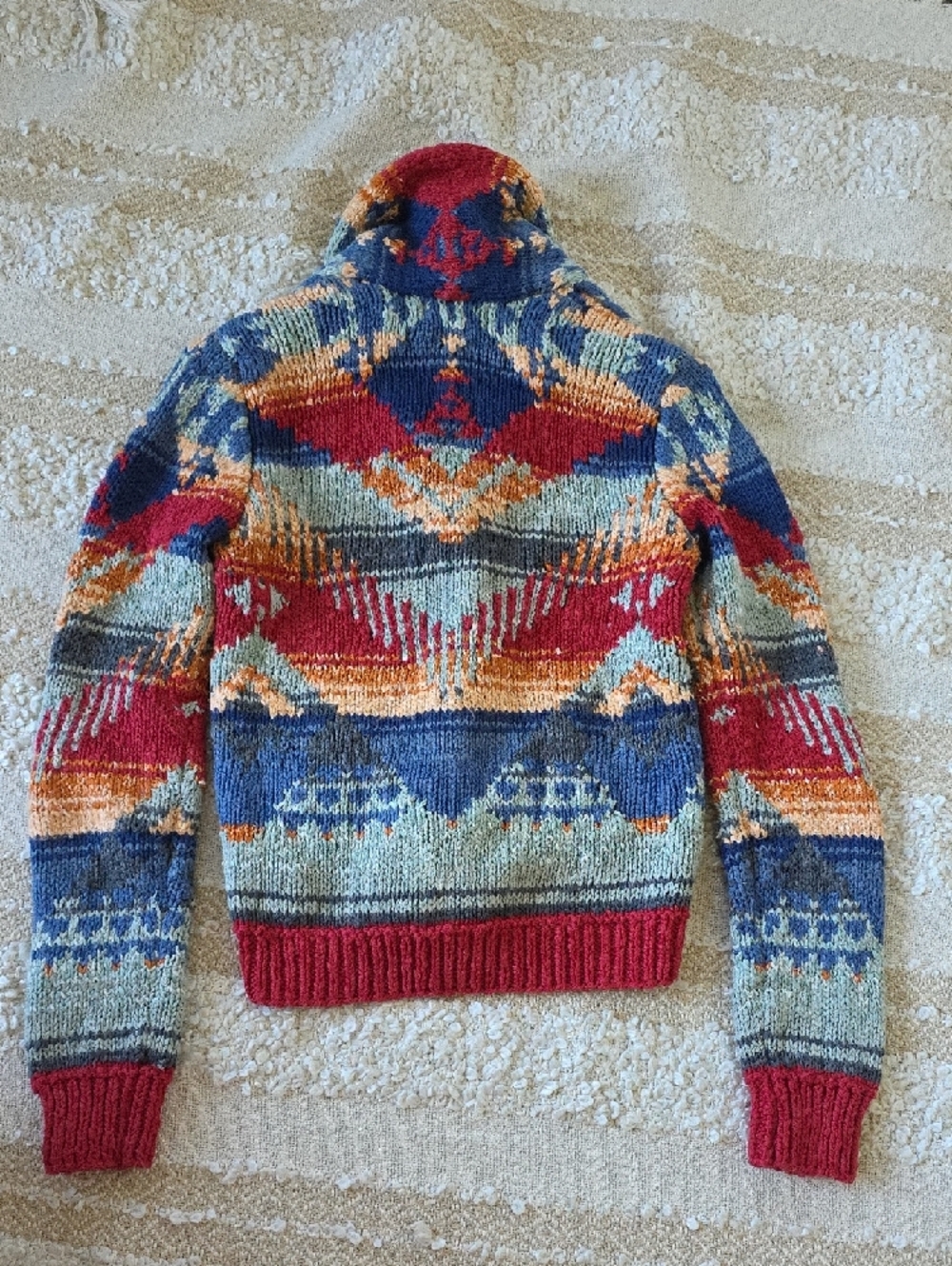 VTG Denim & Supply Ralph Lauren Navy and Red Southwestern Knit Cardigan S Petite - Picture 8 of 16